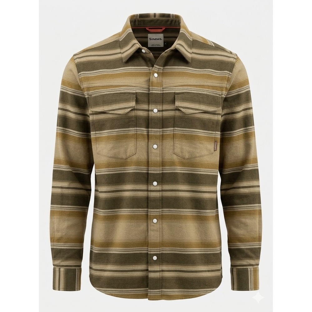 Simms Gallatin Flannel Shirt Mens L Stripe Pearl Snap Gorp Fishing Outdoor Fall